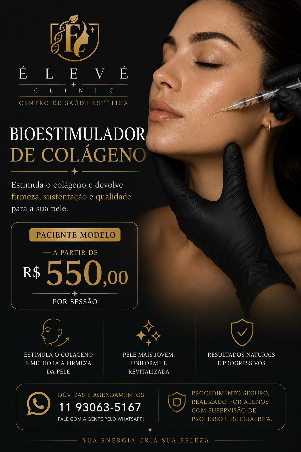 Aplicação de bioestimulador de colágeno no rosto