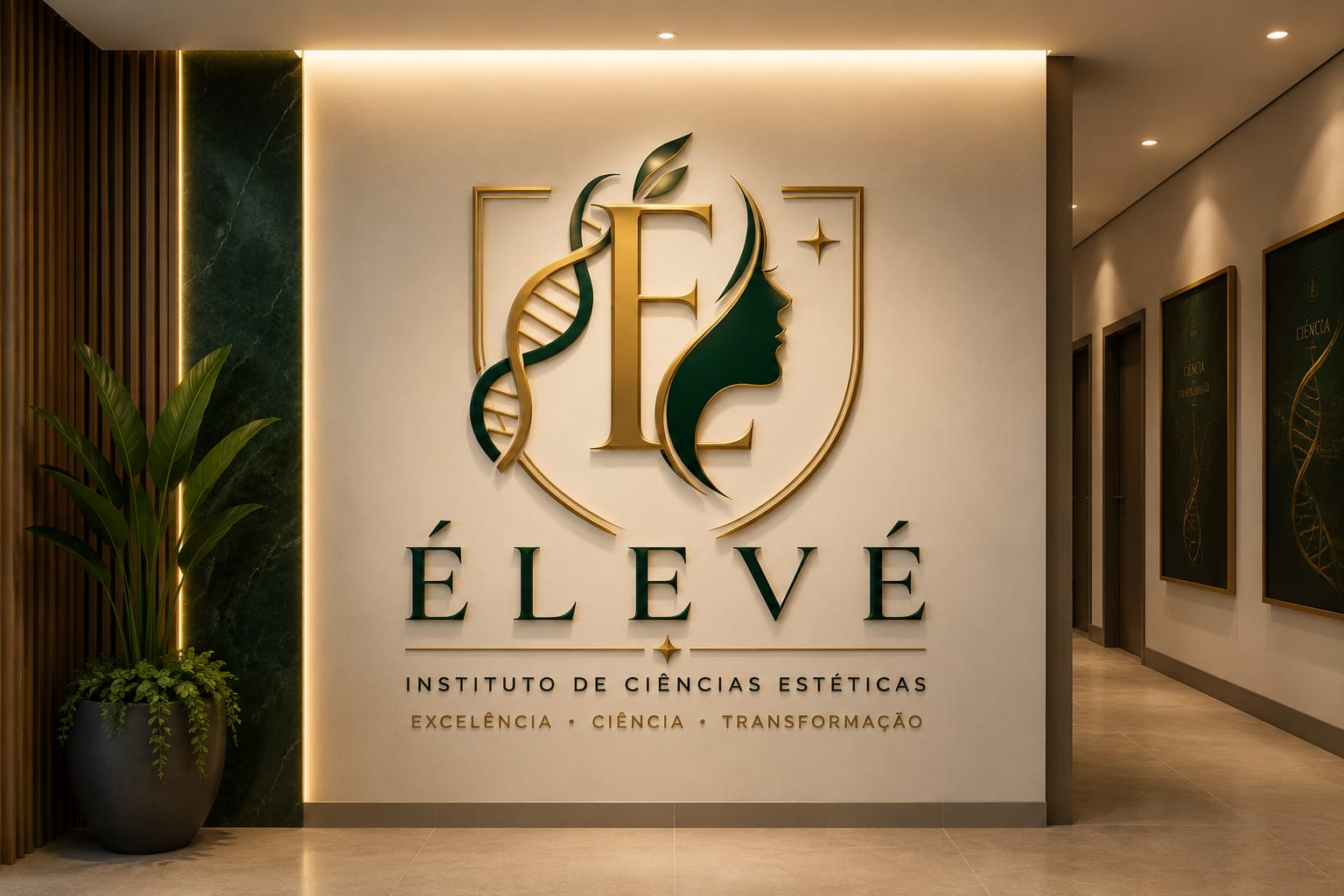 Fachada e interior institucional da ÉLEVÉ Clinic