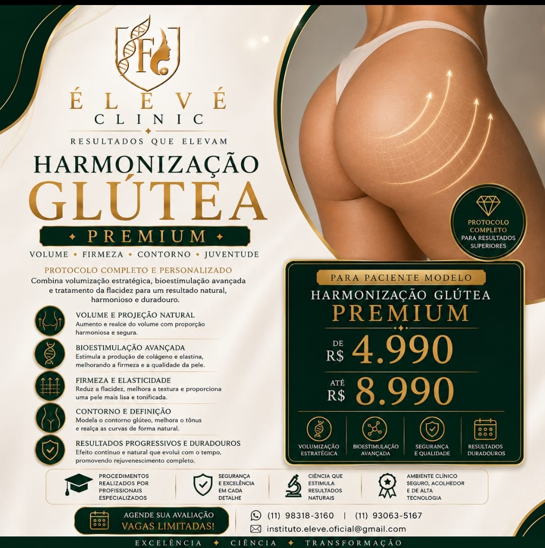 Divulgação de paciente-modelo para harmonização glútea premium